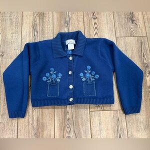 Vintage April Cornell Cottagecore Wool Cardigan Small Blue Floral